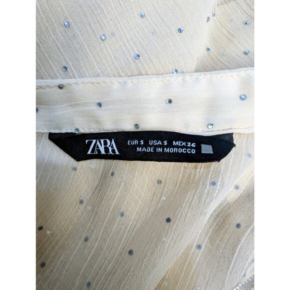 Zara Sheer Beige Chiffon Metallic Dot Blouse Size S - Picture 6 of 7